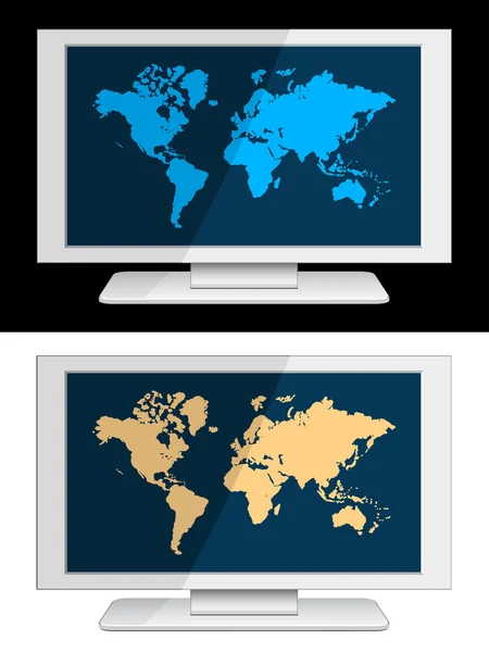 Painel lcd branco com mapa do mundo — Vetor de Stock