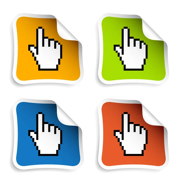 Pixel cursor hand stickers — Stockvector