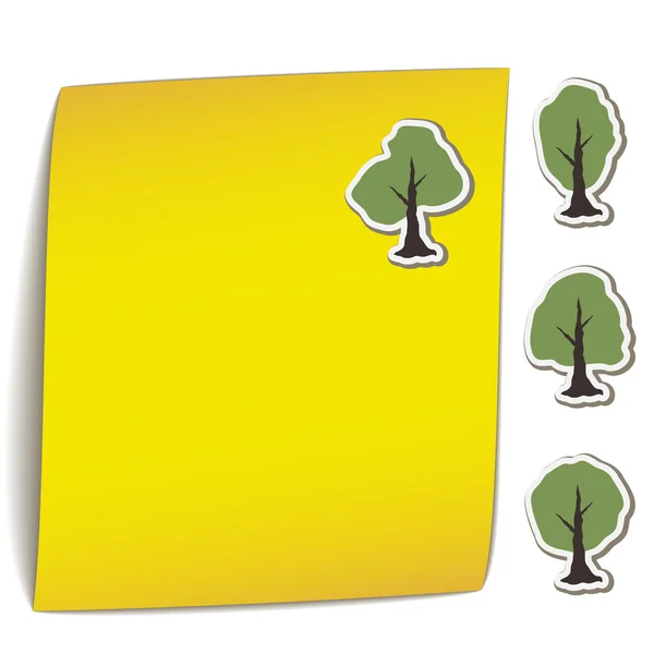 Kertas belokan kuning dengan magnet pohon - Stok Vektor