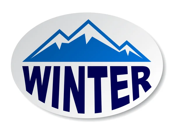 冬の山の楕円形のステッカー — ストックベクタ