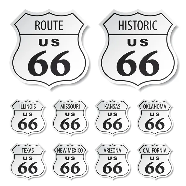 Route 66 black and white stickers — Stock Vector