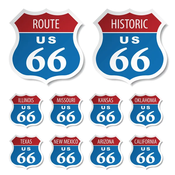 Route 66 colored stickers — Stock Vector