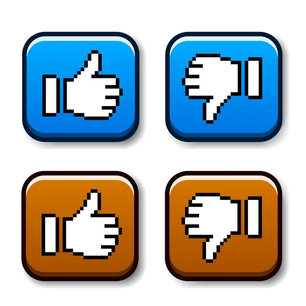 Пиксельный палец вверх и вниз кнопки — стоковый вектор