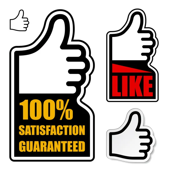 Thumb up satisfaction guaranteed label — Stock Vector