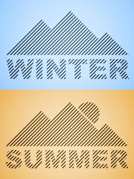 Striped winter and summer mountain — Stock Vector