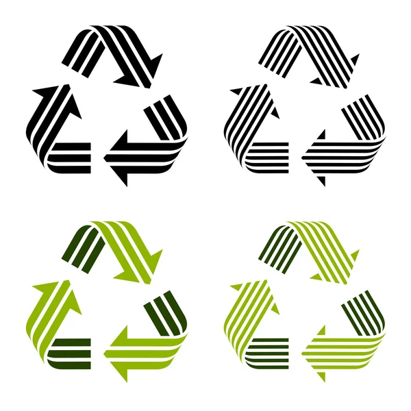 Símbolos de reciclaje a rayas — Vector de stock