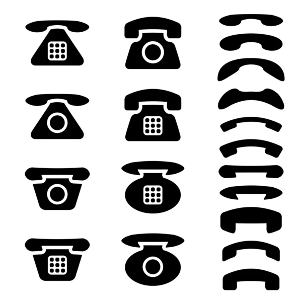 Zwarte oude telefoon en de ontvanger symbolen — Stockvector