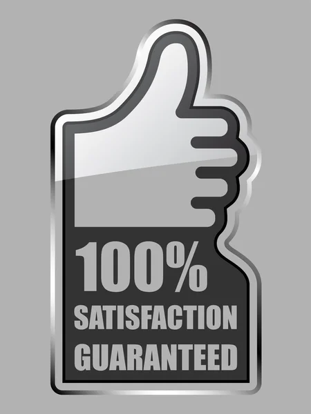 Glass thumb up satisfaction guaranteed label — Stock Vector