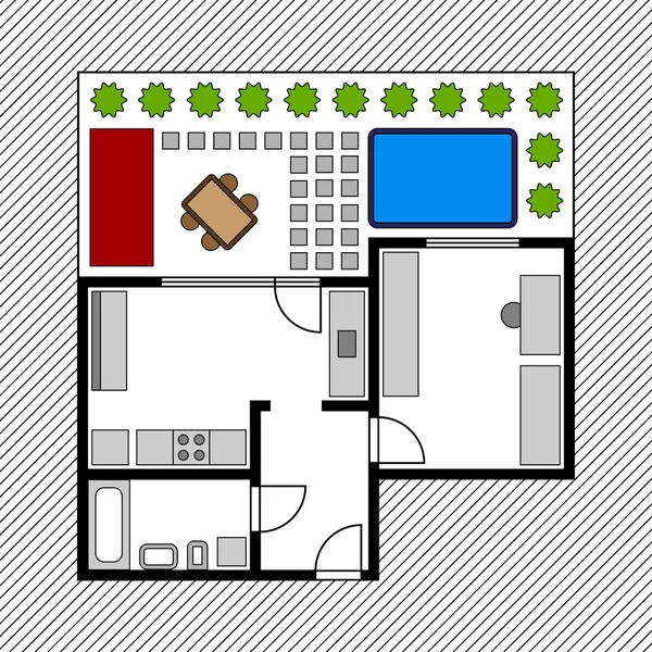 House floor plan with garden — Stock Vector