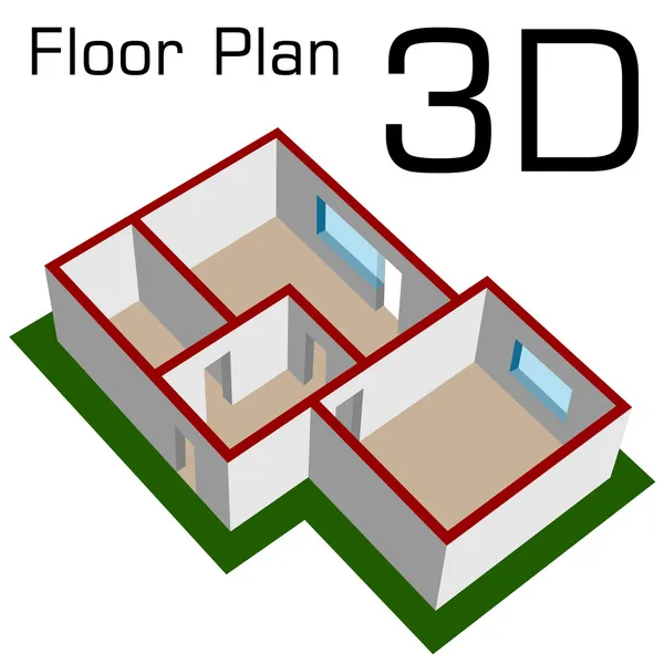3D empty house floor plan — Stock Vector