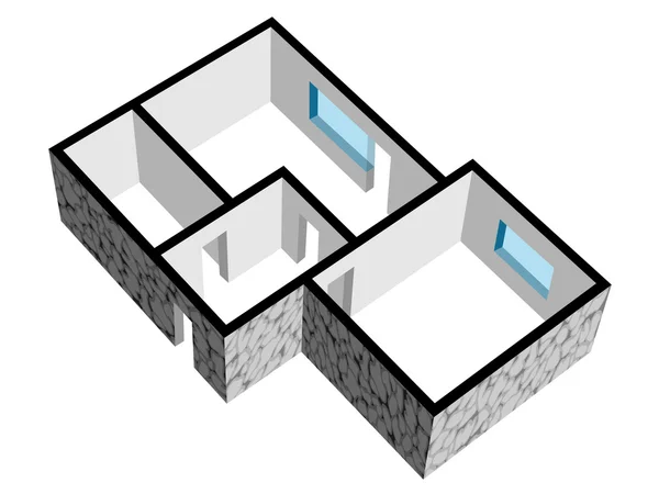 Planimetria 3d casa con struttura in pietra — Vettoriale Stock
