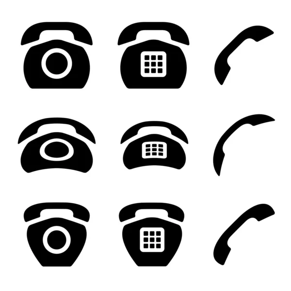 黑色的旧手机和接收器图标 — 图库矢量图片