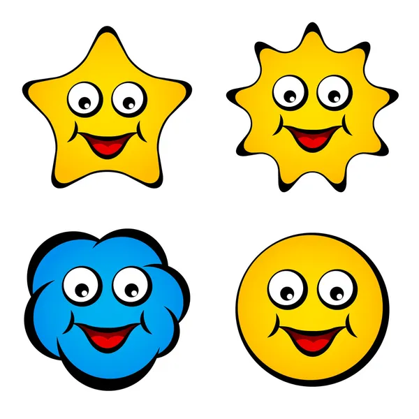 Cartone animato volto sorridente stella sole nuvola sorridente — Vettoriale Stock