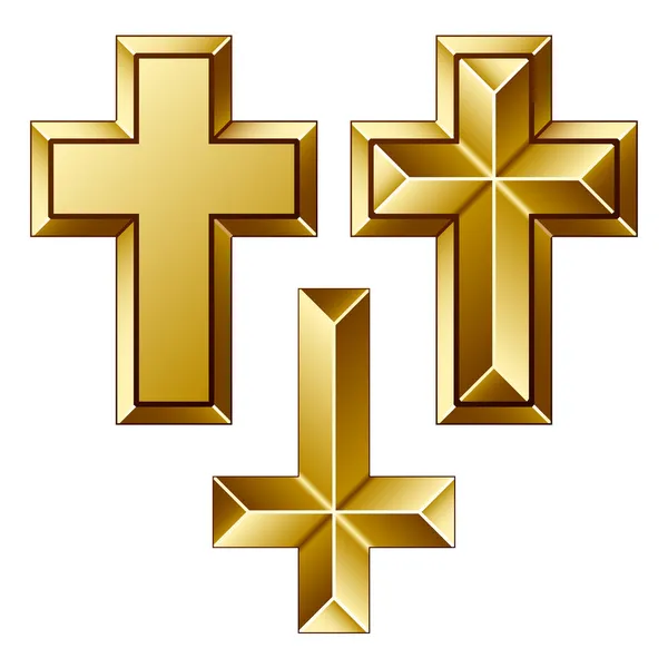 Cruzes cristãs douradas maciças — Vetor de Stock