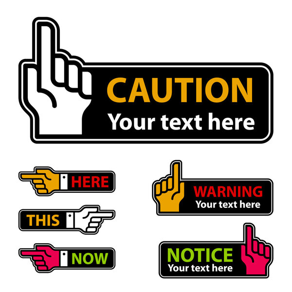 предупреждающие указательные пальцы и указательные этикетки
