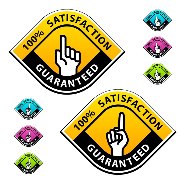 Forefinger indicating the satisfaction guaranteed labels — Stock Vector