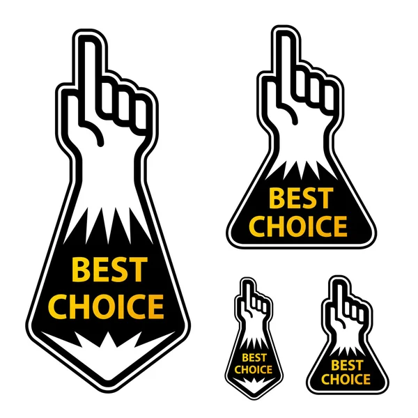 Forefinger indicating the best choice labels — Stock Vector