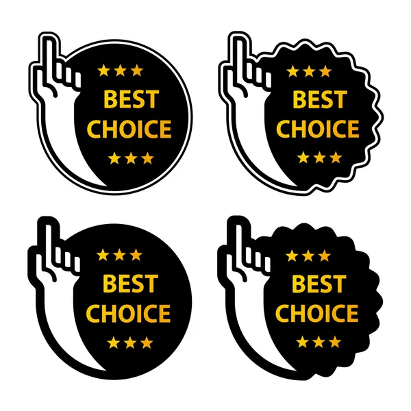 Forefinger indicating the best choice circle labels — Stock Vector