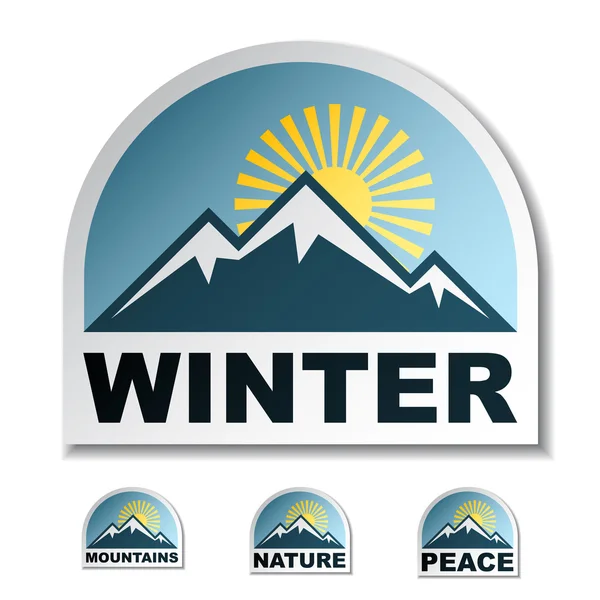 Winter blauw berg stickers — Stockvector