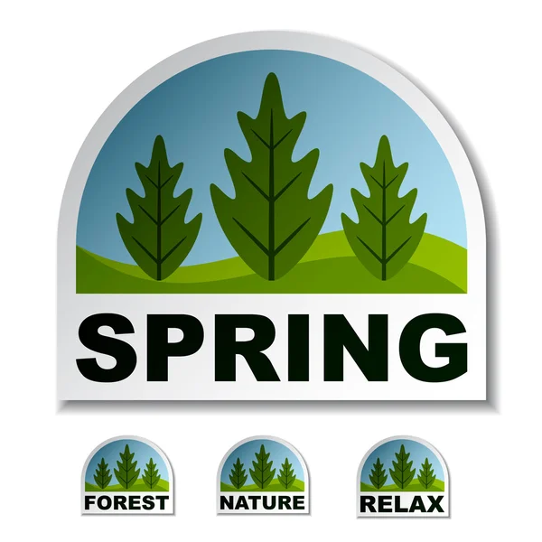 Primavera árvore floresta adesivos — Vetor de Stock