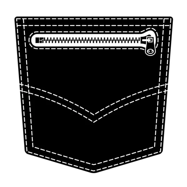 Zíper jeans bolso símbolo preto — Vetor de Stock