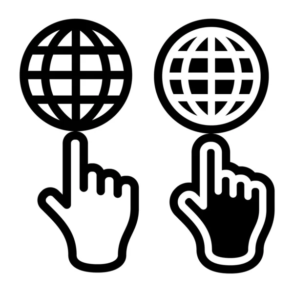 Hand en globe zwarte symbool — Stockvector