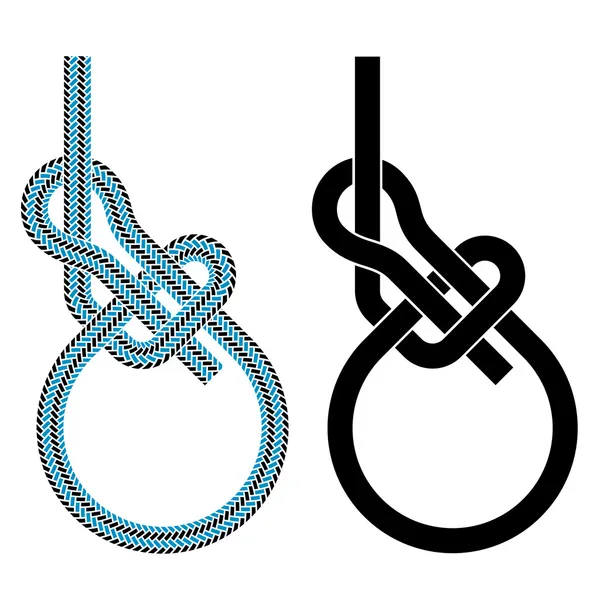 Bowline loop climbing rope knot symbols — Stock Vector