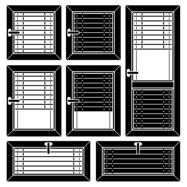 Jalousiefenster mit schwarzen Symbolen — Stockvektor