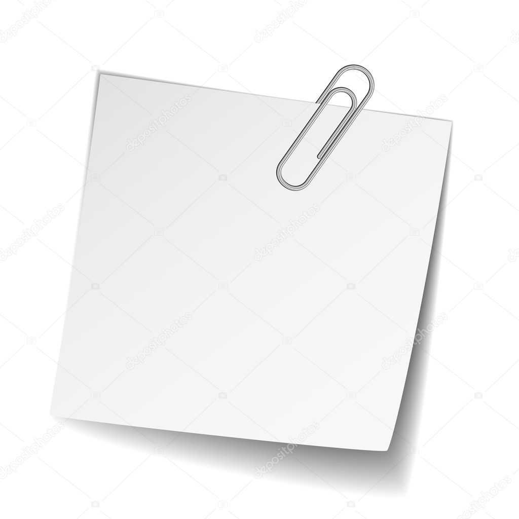 White note paper with paperclip - illustration for the web