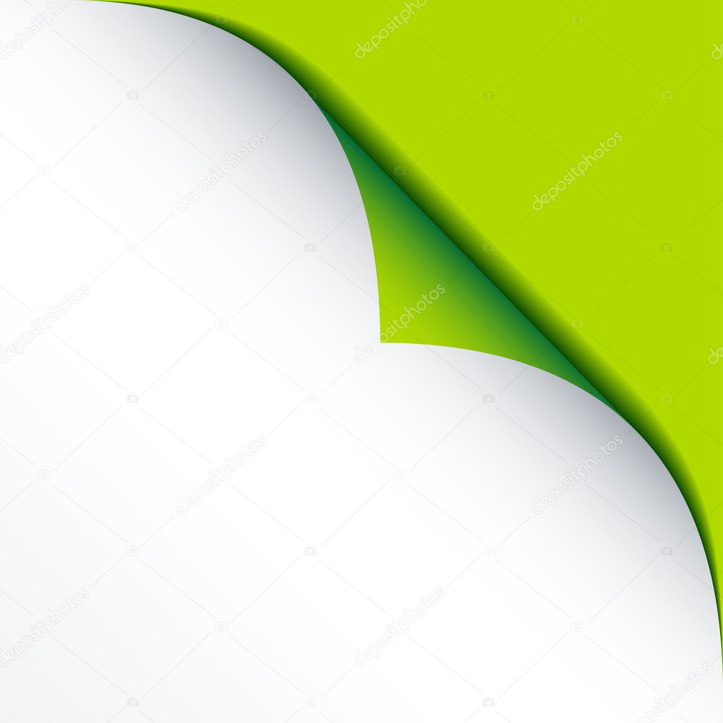 white bended paper with green background