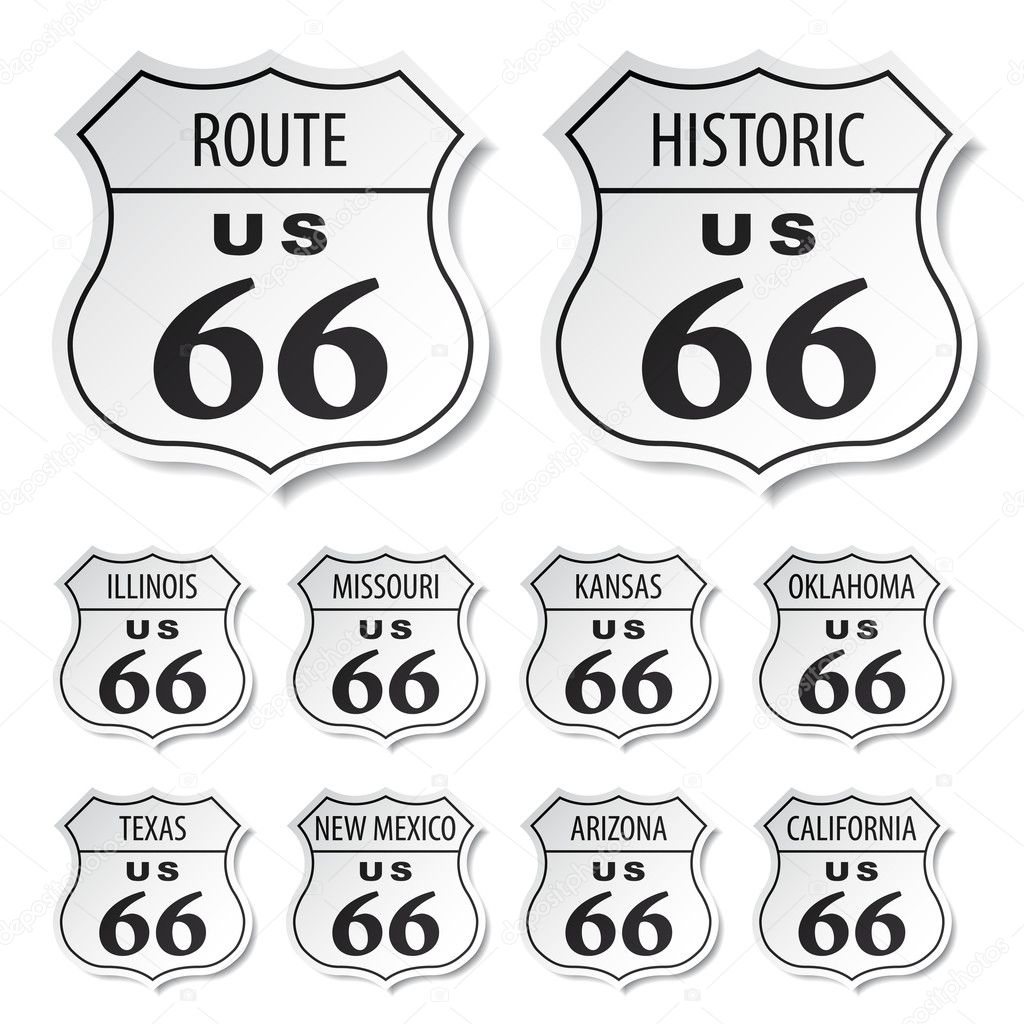 route 66 black and white stickers