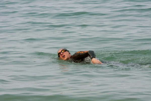 Lone Male Swimmer Swims Lake Michigan — Stock Photo, Image