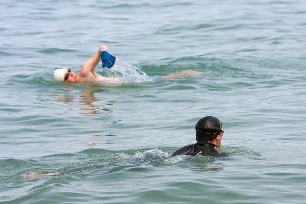 Two Male Swimmers Swim Lake Michigan — Stock Photo, Image