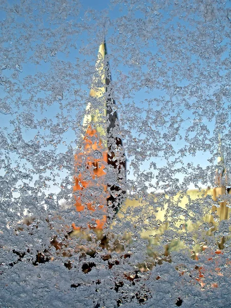 Snowflakes on a window pane — Stock Photo, Image