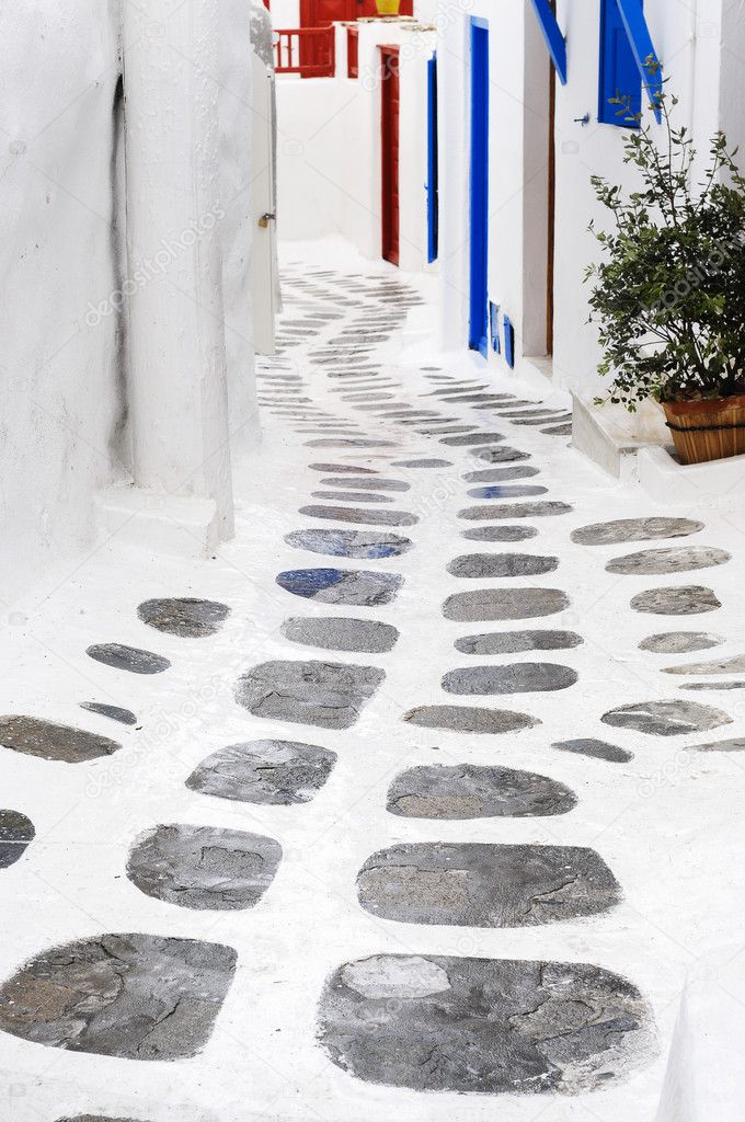 White path in Mykonos, Greece.