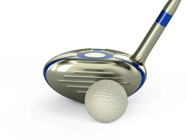 Balón de golf y club aislado 3d render — Foto de Stock