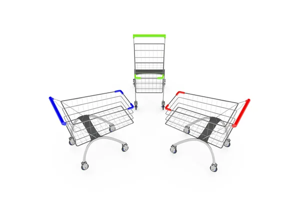 Carrinhos de compras de metal isolados em branco — Fotografia de Stock
