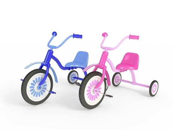 孤立的蓝色和粉红色三轮车 3d 渲染 — 图库照片