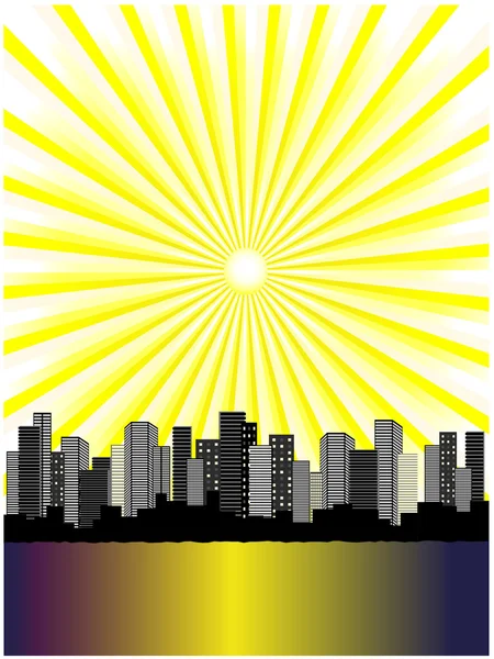 Vector zon boven stad — Stockvector