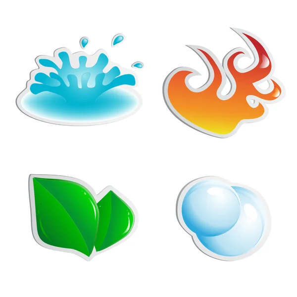 Vector stickers - lucht, water, vuur, plant — Stockvector