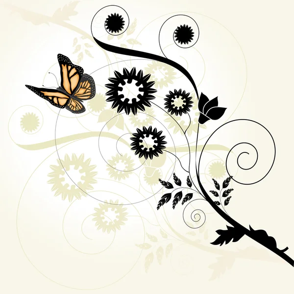 Fundo floral vetorial com borboleta — Vetor de Stock