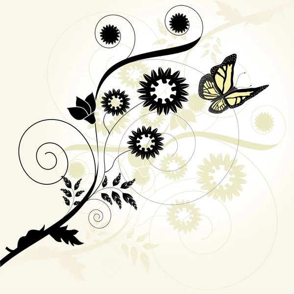 Vector floral arka plan ile kelebek — Stok Vektör