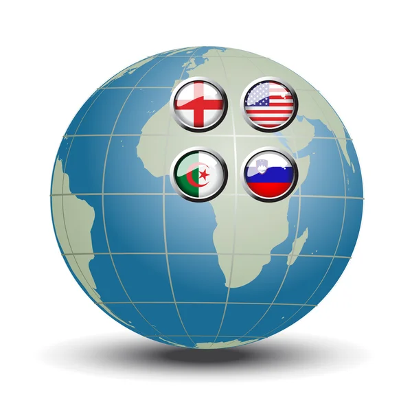 Vector flags on the blue globe — Stock Vector