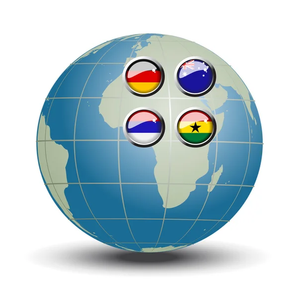 Banderas de vectores en el globo azul — Vector de stock