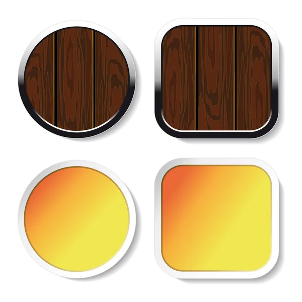Botões de madeira vetorial e adesivos amarelos — Vetor de Stock