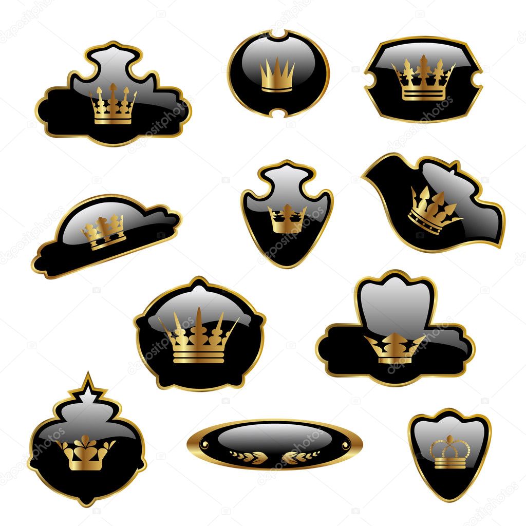 Vector labels with gold crowns