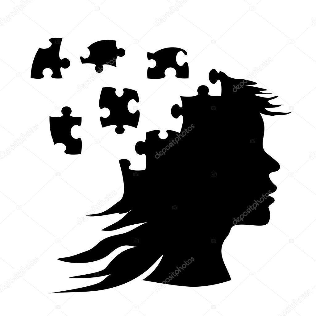 Vector woman silhouette of puzzle