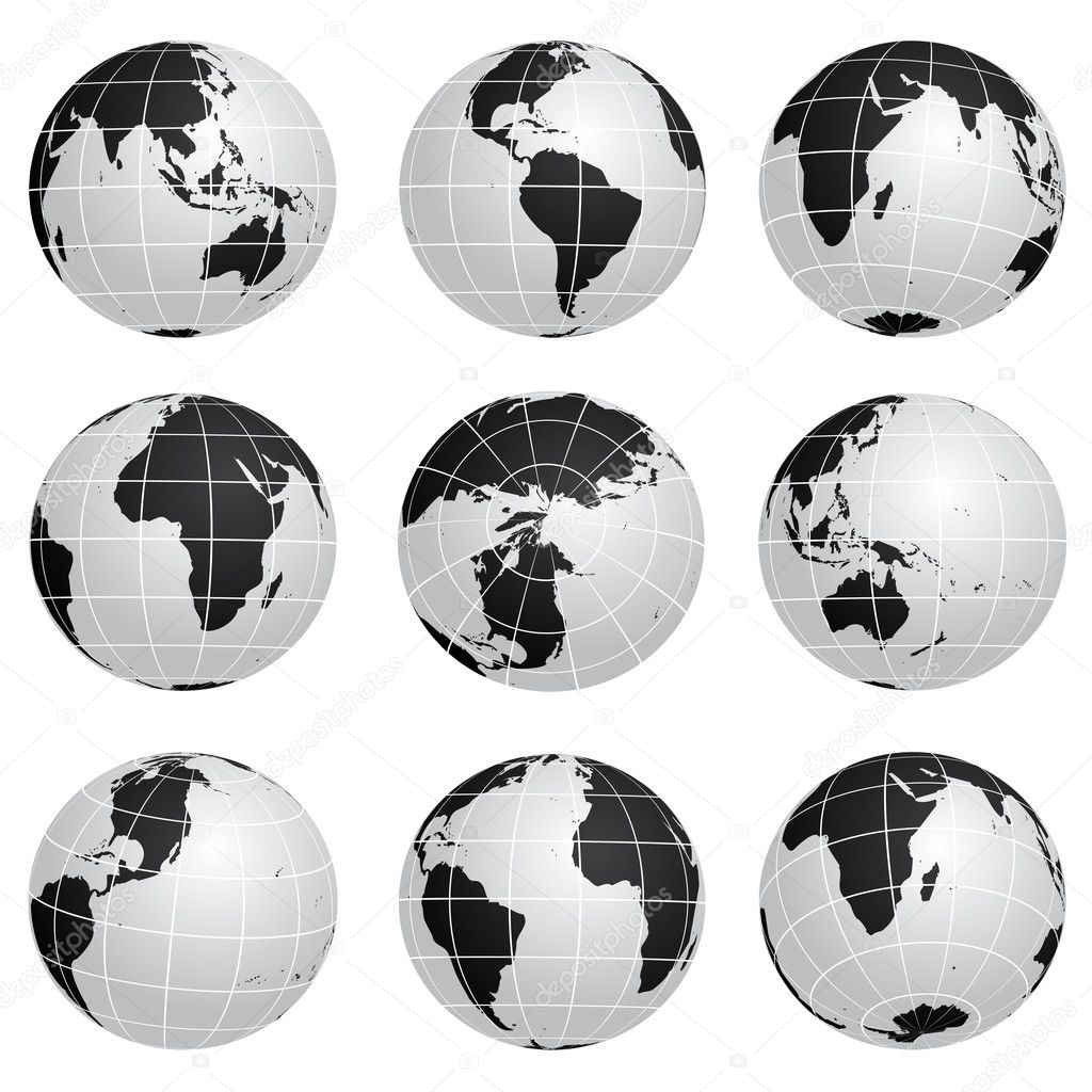 Vector globes various turn