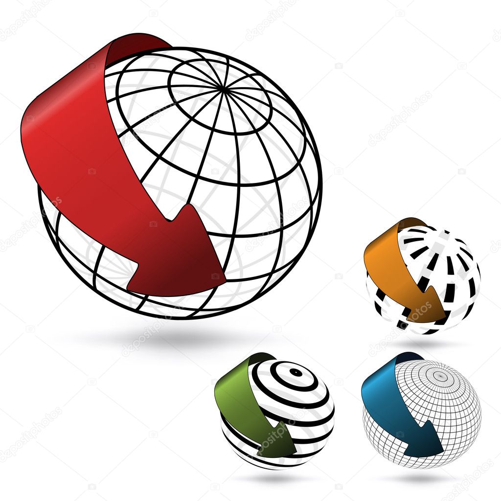 Vector globes with arrows