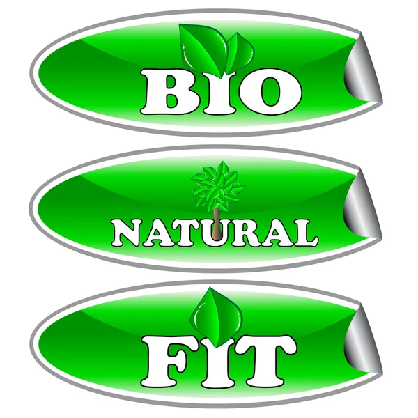 Vector - bio, natural and fit sticker — Stock Vector